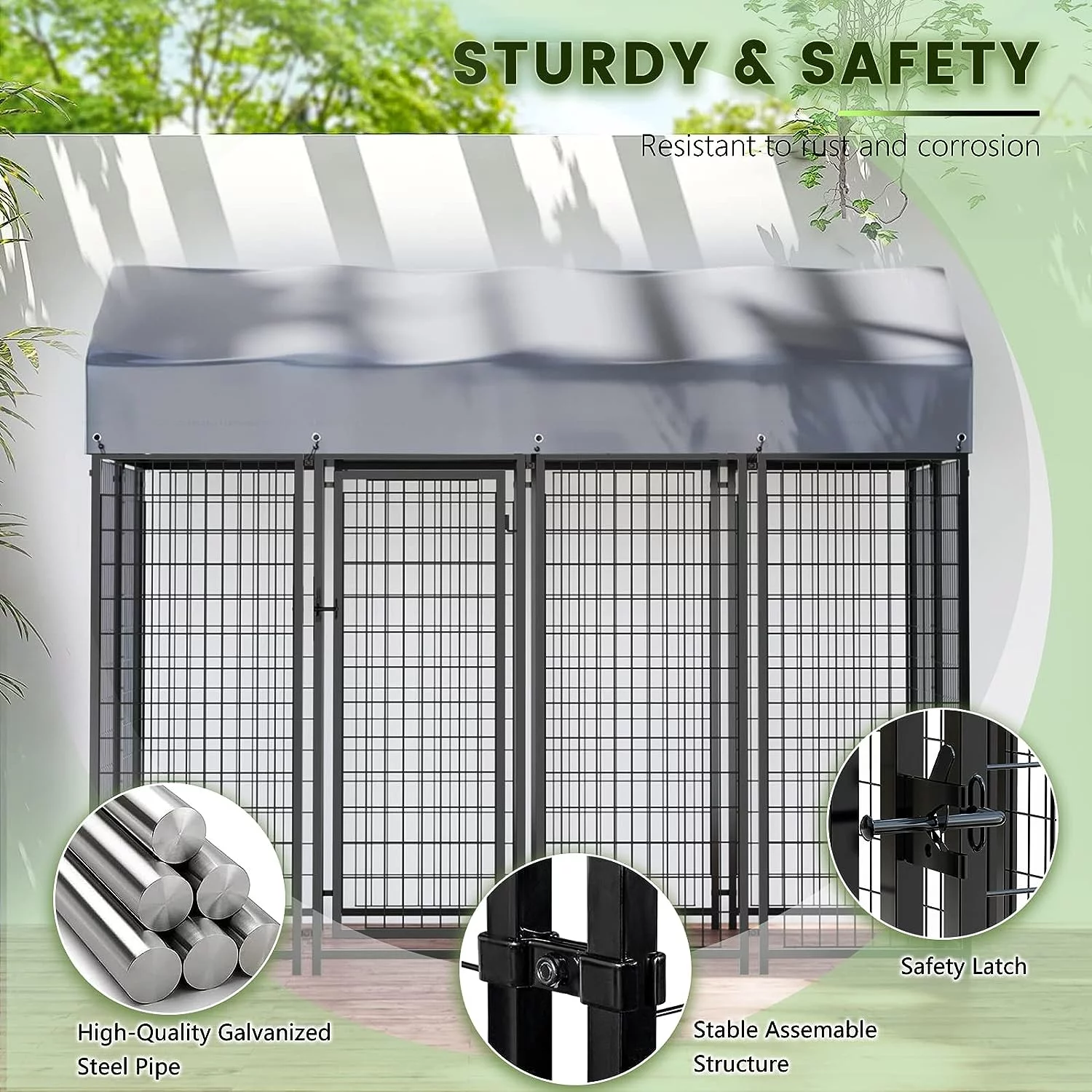 PUKAMI 8x4x6ft Large Outdoor Dog Kennel,Heavy Duty Welded Wire Dog Run,Dog Playpen Fence with UV-Resistant Waterproof Roof,Dog Enclosure for Outside