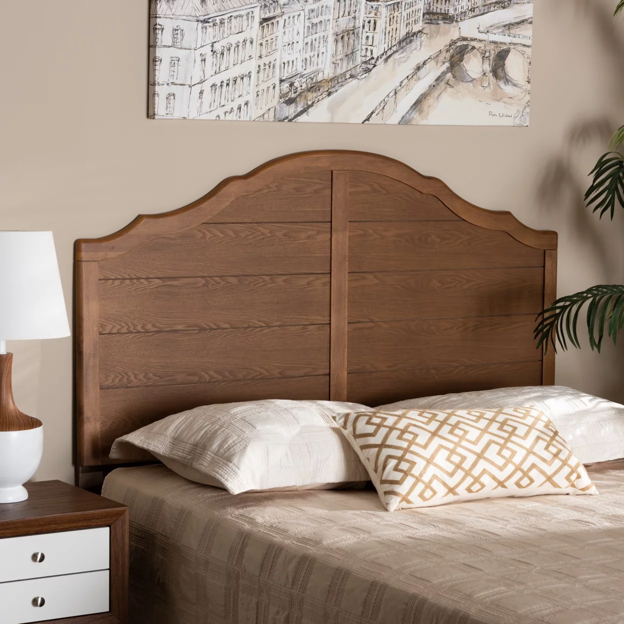 Clive Vintage Traditional Farmhouse Ash Walnut Finished Wood Full Size Headboard