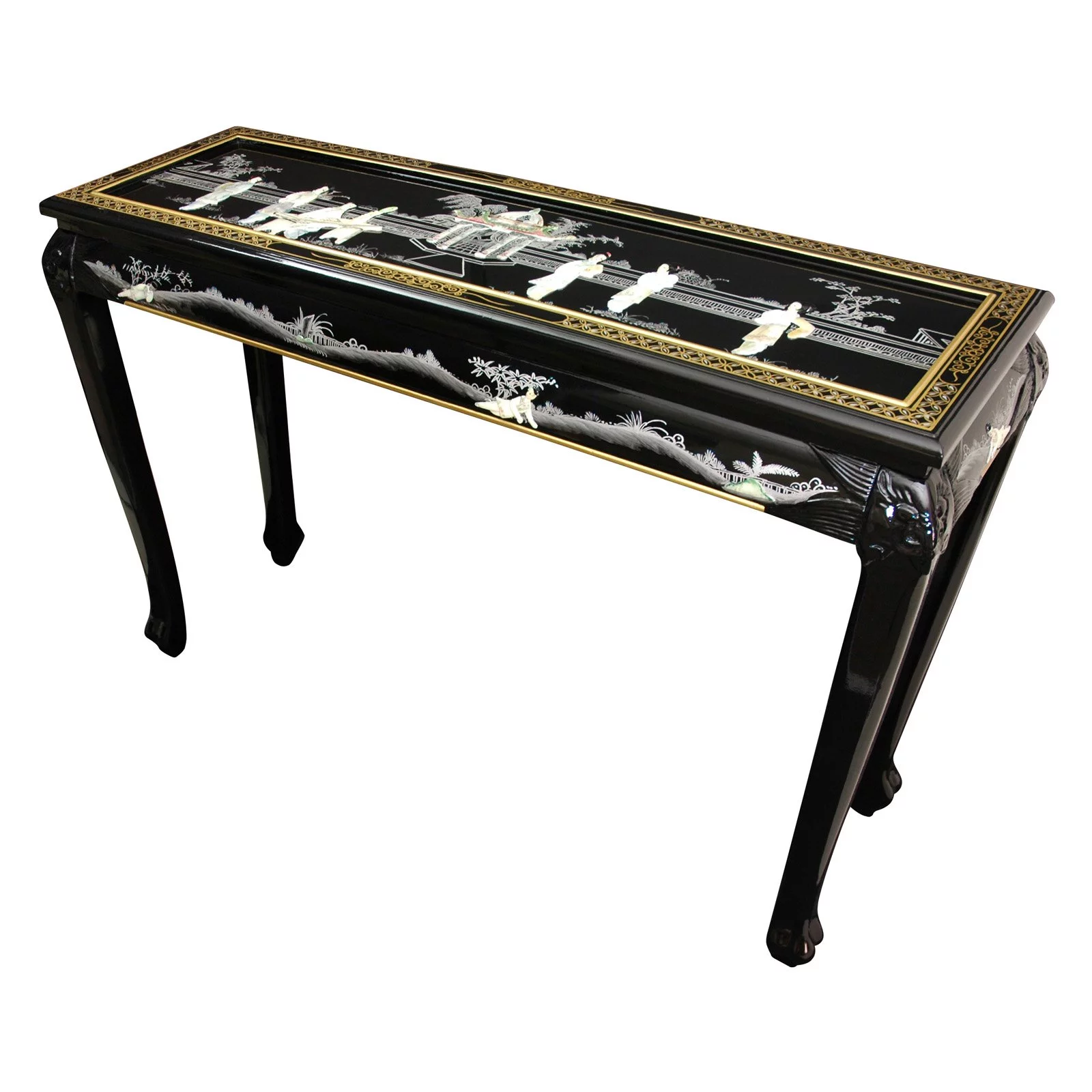 Oriental Furniture 29" Claw Foot Console Table, Mother of Pearl, Lacquer, Living area, entrance, Decorative furniture, Traditional