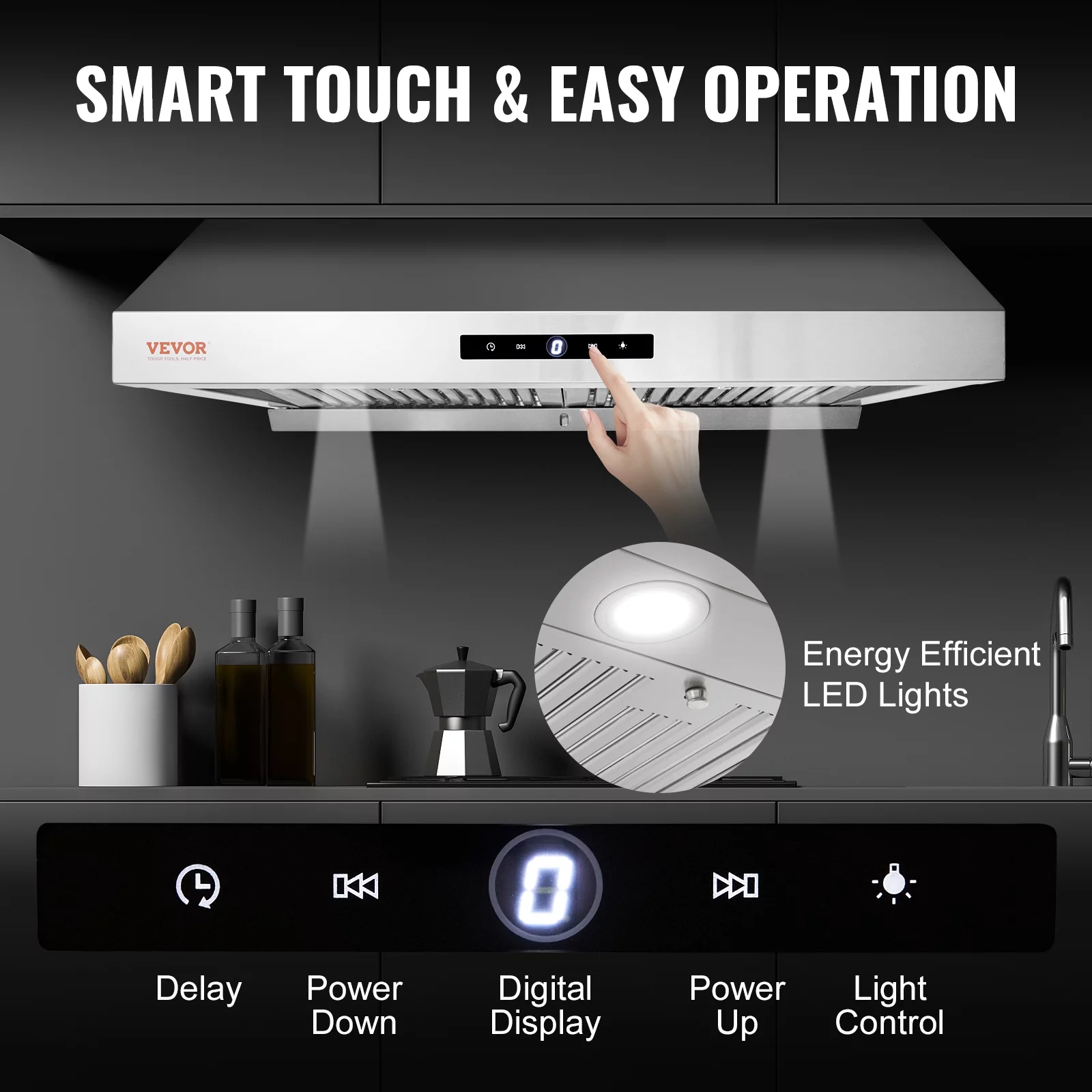 BENTISM 30inch Under Cabinet Range Hood ，558cfm 3 Speed Exhaust Fan