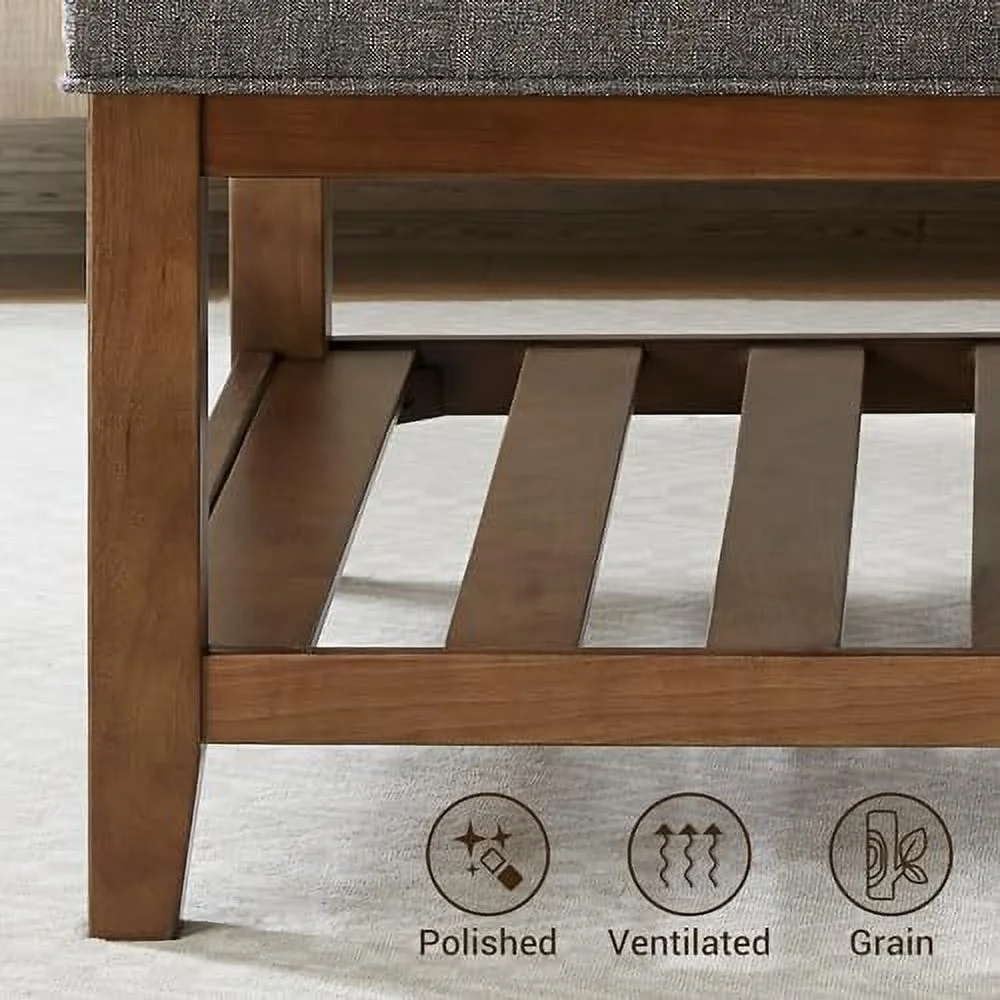 TJUNBOLIFE Square Ottoman Coffee Table with   Button Tufted Upholstered Linen Coffee Table for Living Room  Farmhouse Mid Century Modern Wooden Stool