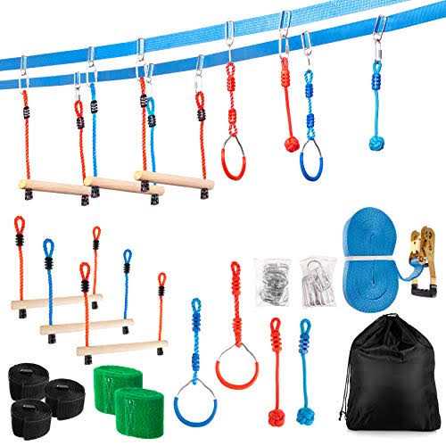 Double Ninja Slackline Obstacle Course for Kids 80 Foot Line - Sports Supplies Online Store