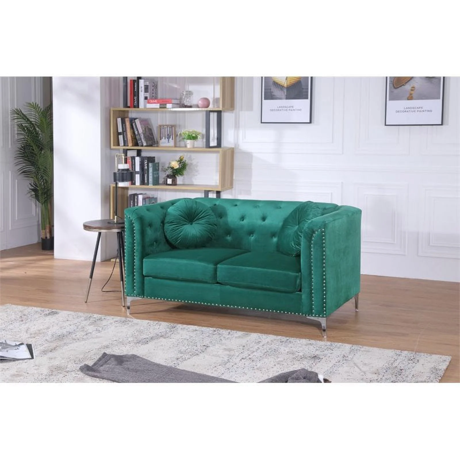 Home Square 2-Piece Set with Velvet Sofa Chaise and Loveseat in Green