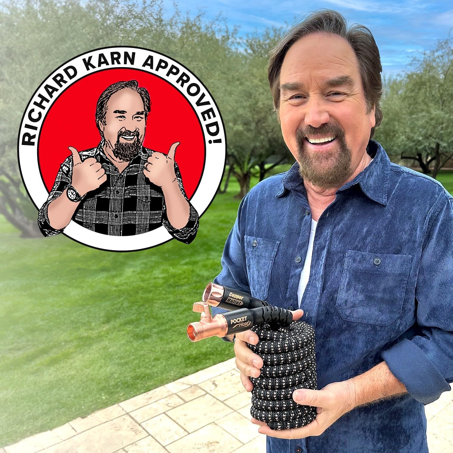Pocket Hose Copper Bullet Expandable Garden Hose w/10 Pattern Thumb Spray Nozzle AS-SEEN-ON-TV 50 FT 650psi 3/4 in Patented Lead-Free