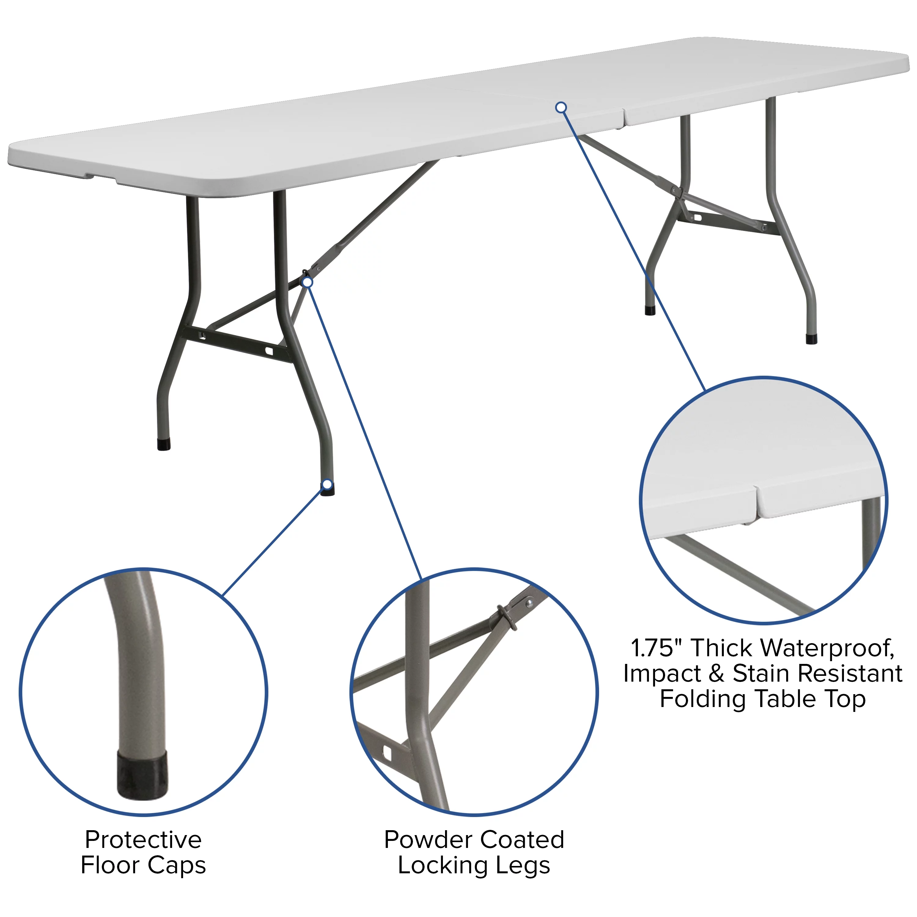 Emma + Oliver 8' Bi-Fold White Plastic Event/Training Folding Table Set w/ 10 Folding Chairs