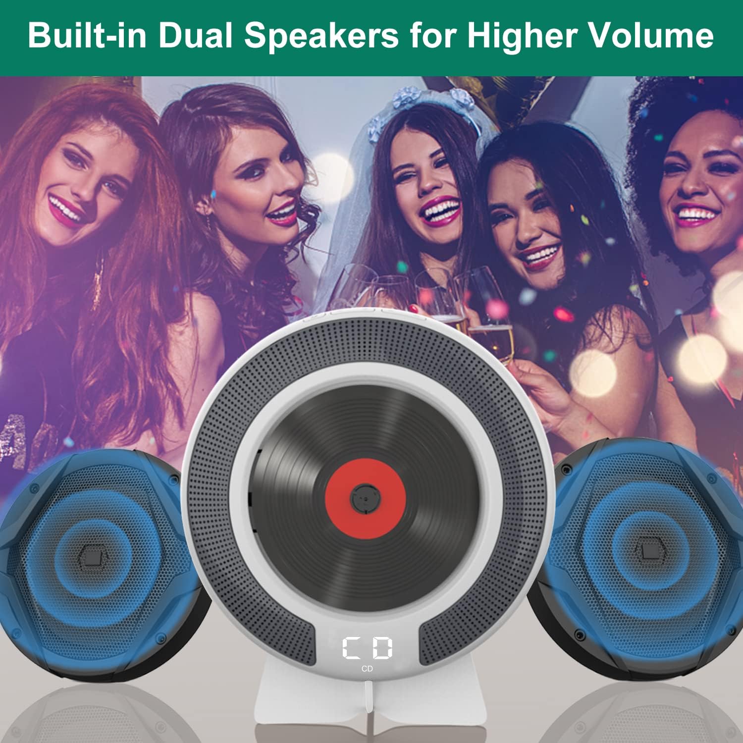 Portable CD Player with Speakers,Wall Mounted Bluetooth CD Player with Remote Control & FM Radio for Home,Car CD Player with AUX Jack