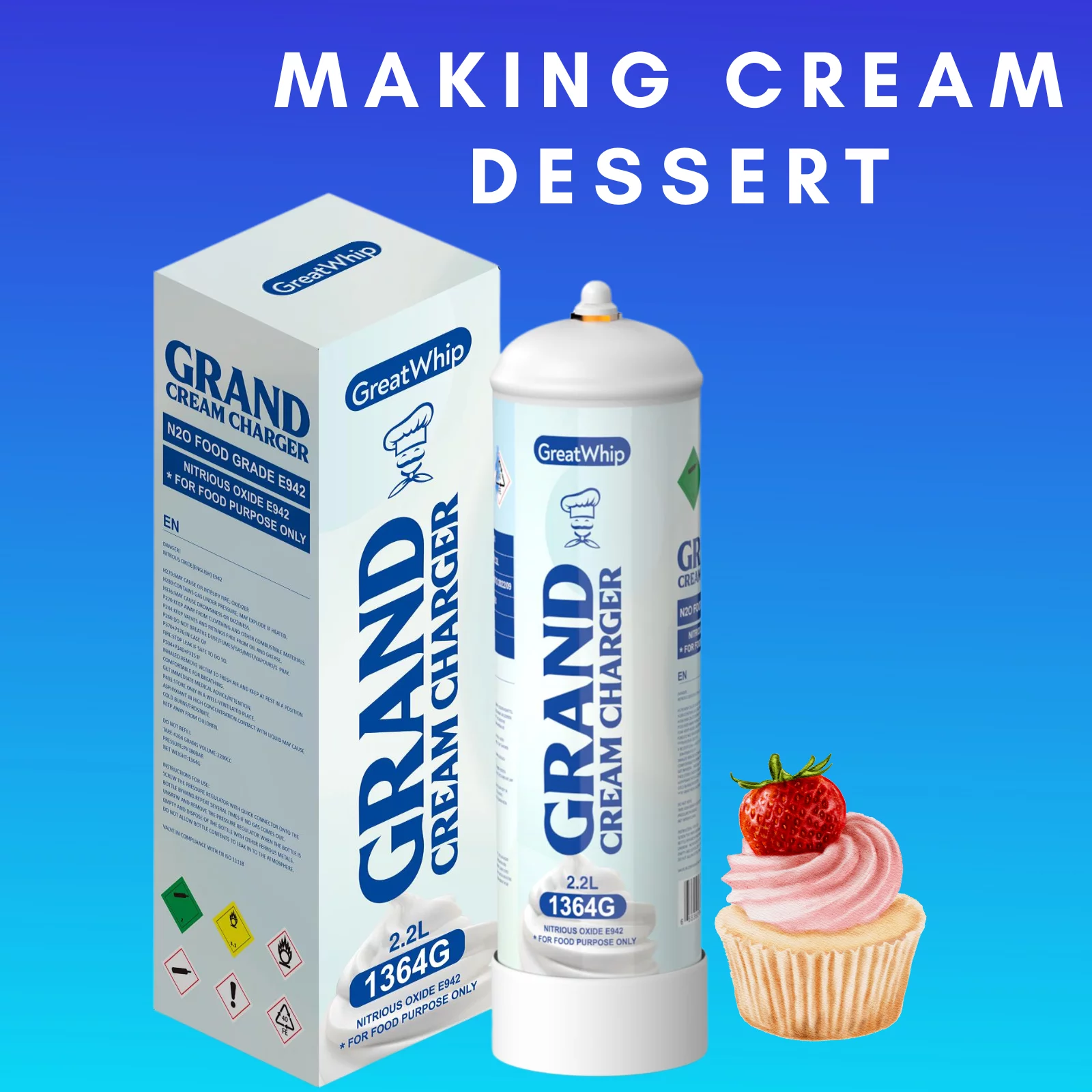 GreatWhip Whipped Cream Charger 2.2L Whip Cream Charger Cylinders 2.2L Tank (1 Cylinder) - Curated Treasures Market