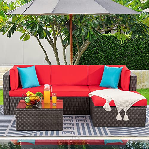 Shintenchi 6 Pieces Patio Furniture Sets Outdoor All-Weather Sectional Patio Sofa Set PE Rattan Manual Weaving Wicker Patio Conversation Set with