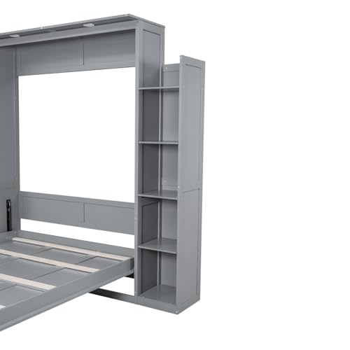 Harper & Bright Designs Queen Size Murphy Bed Wall Bed with Storage Shelves and LED Lights, Space-Saving for Multipurpose Guest Room or Home Office