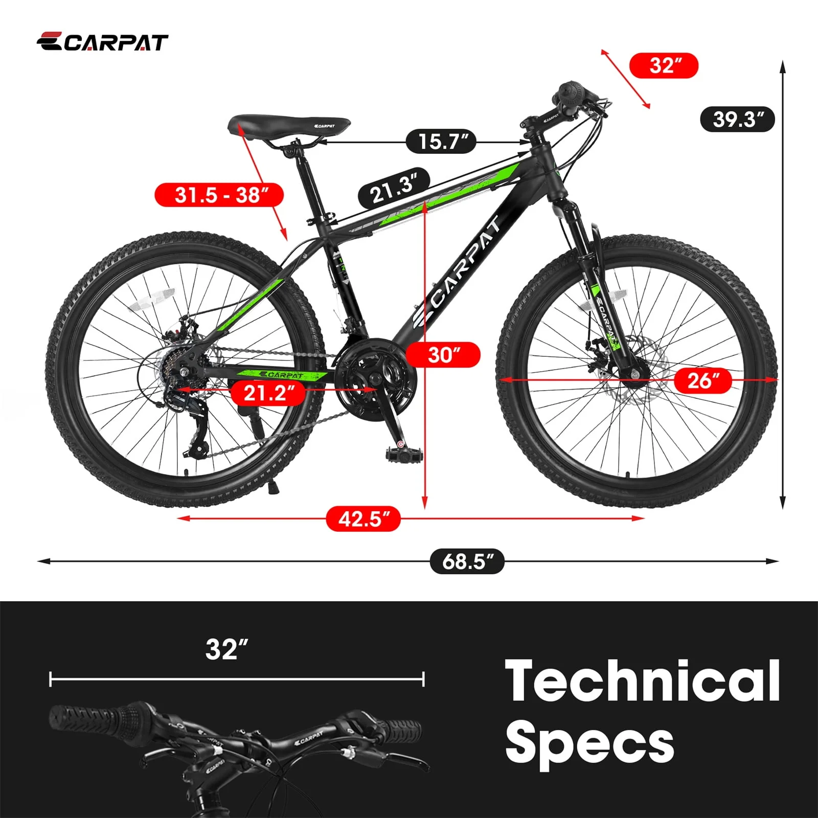 26 Mountain Bike for Adult, 21 Speed MTB with High-carbon Steel Frame, Orange