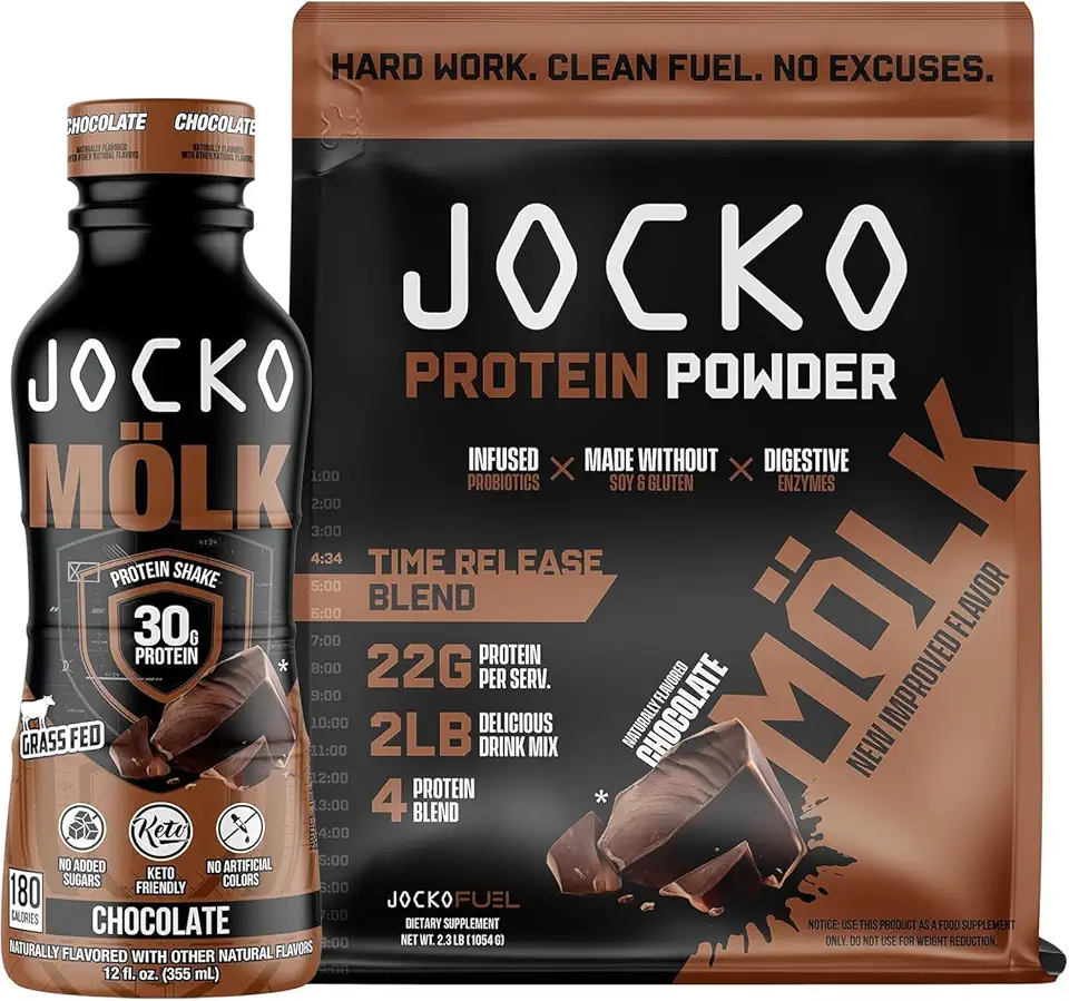 Jocko Fuel 2 Pack Bundle - Chocolate MOLK Protein Powder & RTD Protein Shake - Kansas Nuitrition - HNZSDS