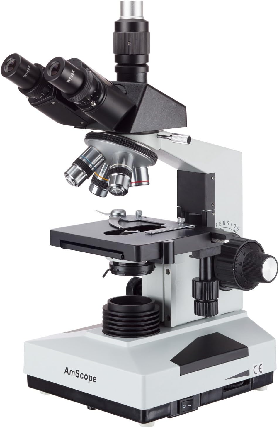 AmScope T490B Compound Trinocular Microscope, 40X-2000X Magnification, Halogen Light, Abbe Condenser, 2-Layer Mechanical Stage