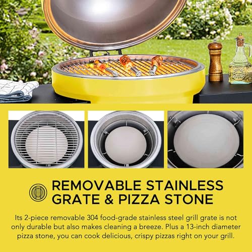 Sunjoy Charcoal Grill 20-Inch Kamado Grill with Pizza Stone, Ultimate Outdoor BBQ Egg Grill and Smoker with Wheels, Navy