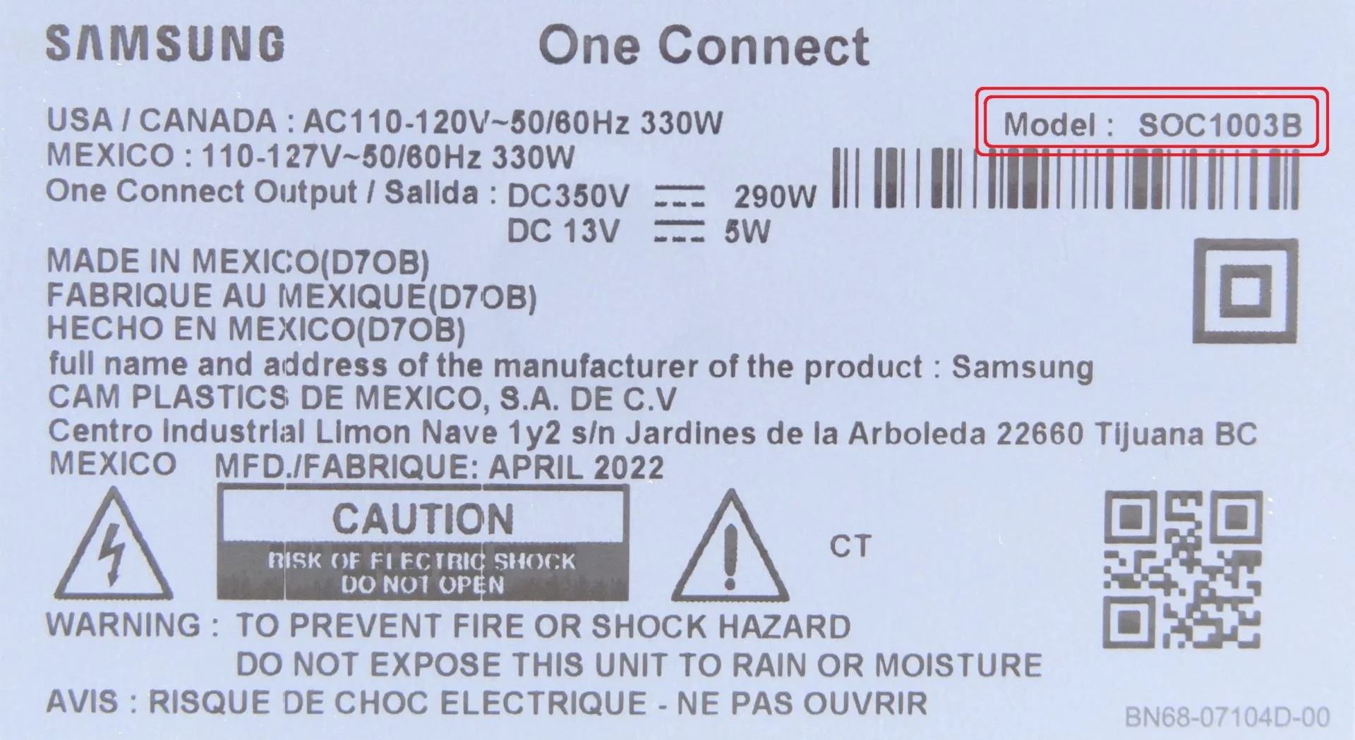 Samsung 75" LS03B One Connect BN96-54413V No Cords - Used