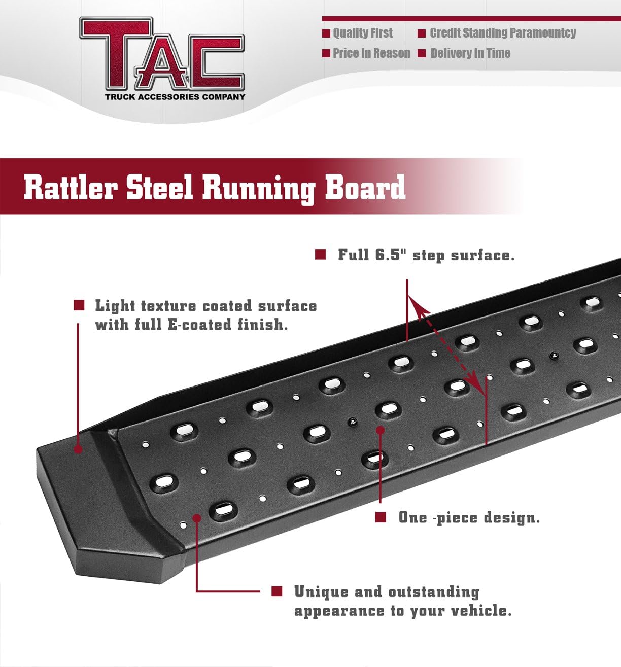 TAC 6.5” Rattler Steel Running Boards Fit 2014-2022 RAM Promaster Van 136”/159” Wheel Base (Full Size) Utility Black Side Step Nerf Bars Side Bars