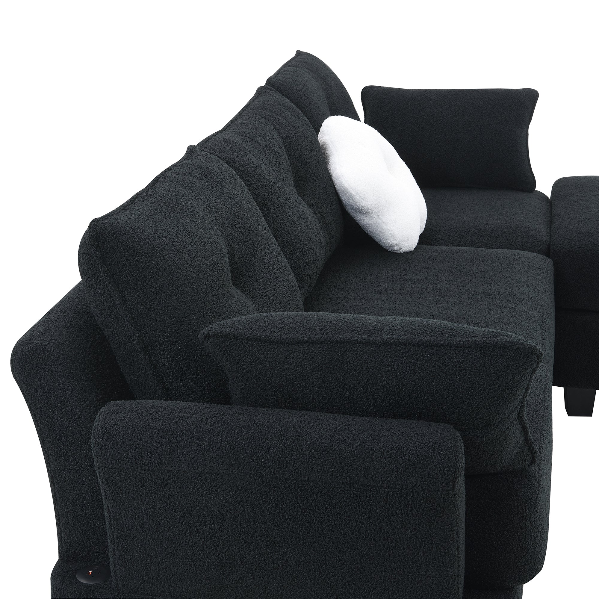 Fayen Velvet Sectional Sofa with Storage Ottoman - Black