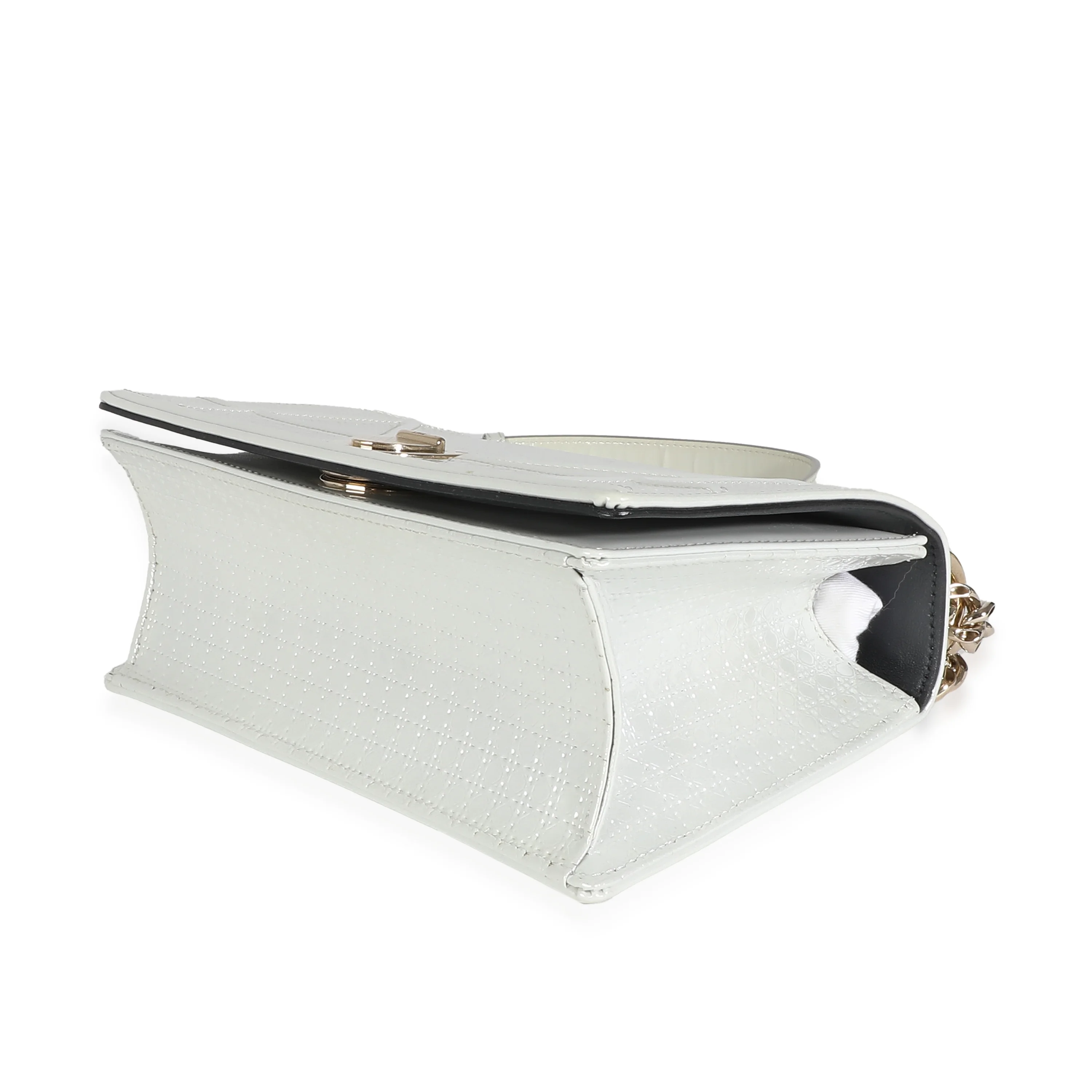 Christian Dior White Micro Cannage Patent Small Diorama Flap Bag Pre-Owned