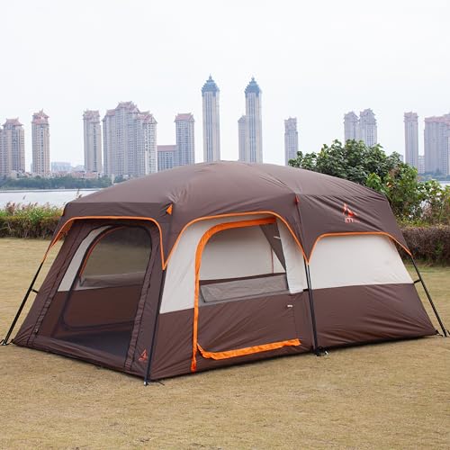 KTT Extra Large Tent 10-12-14 Person(Style-B),Family Cabin Tents,2 Rooms,3 Doors and 3 Windows with Mesh,Straight Wall,Waterproof,Double Layer