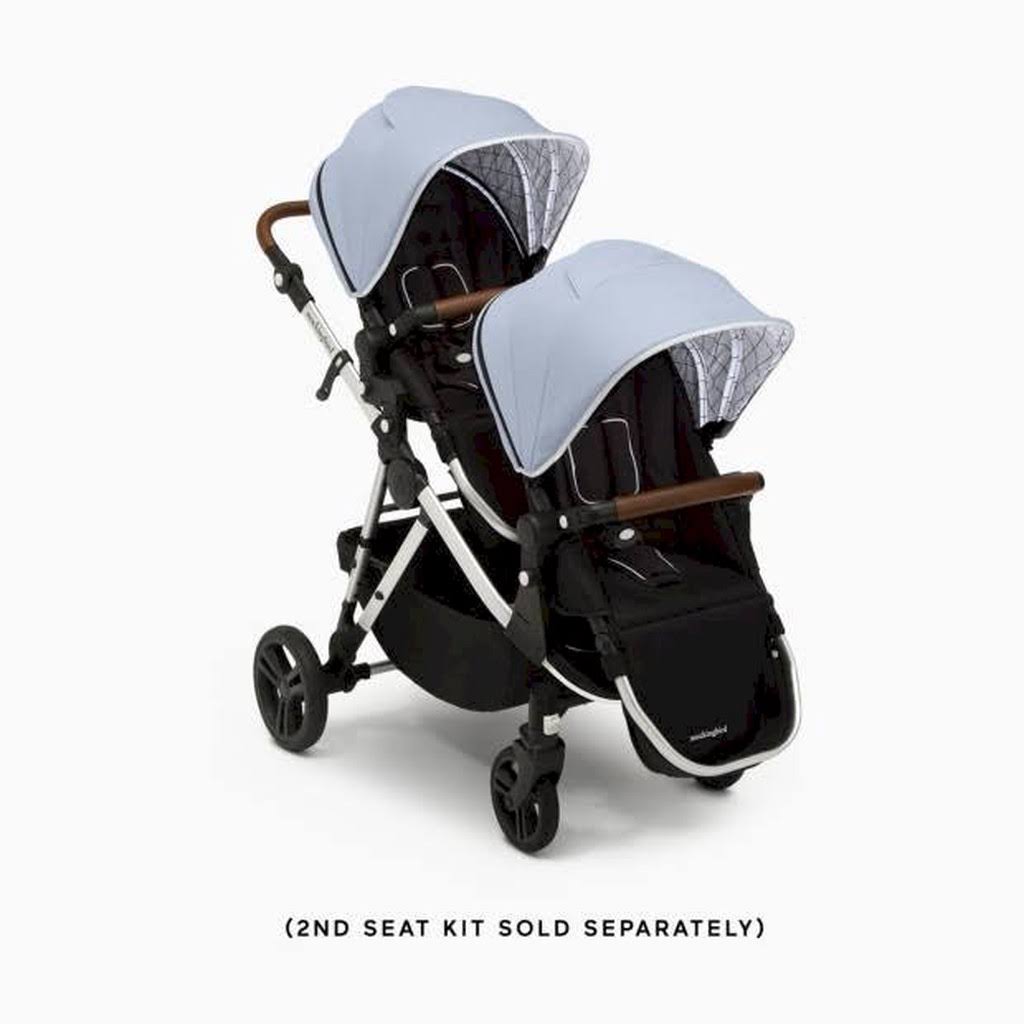 Mockingbird Single-to-Double Stroller in Sky/Windowpane Canopy/Penny Leather