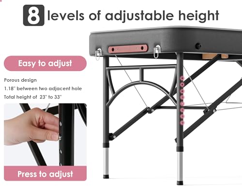 CLORIS 84" Professional Massage Table Portable 2 Folding Lightweight Facial Solon Spa Tattoo Bed Height Adjustable with Carrying Bag & Aluminium Leg
