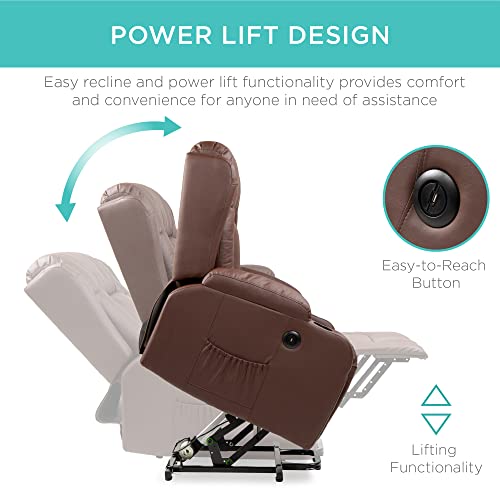 Best Choice Products PU Leather Electric Power Lift Chair, Recliner Massage Chair, Adjustable Furniture for Back, Legs w/ 3 Positions, USB Port, Heat