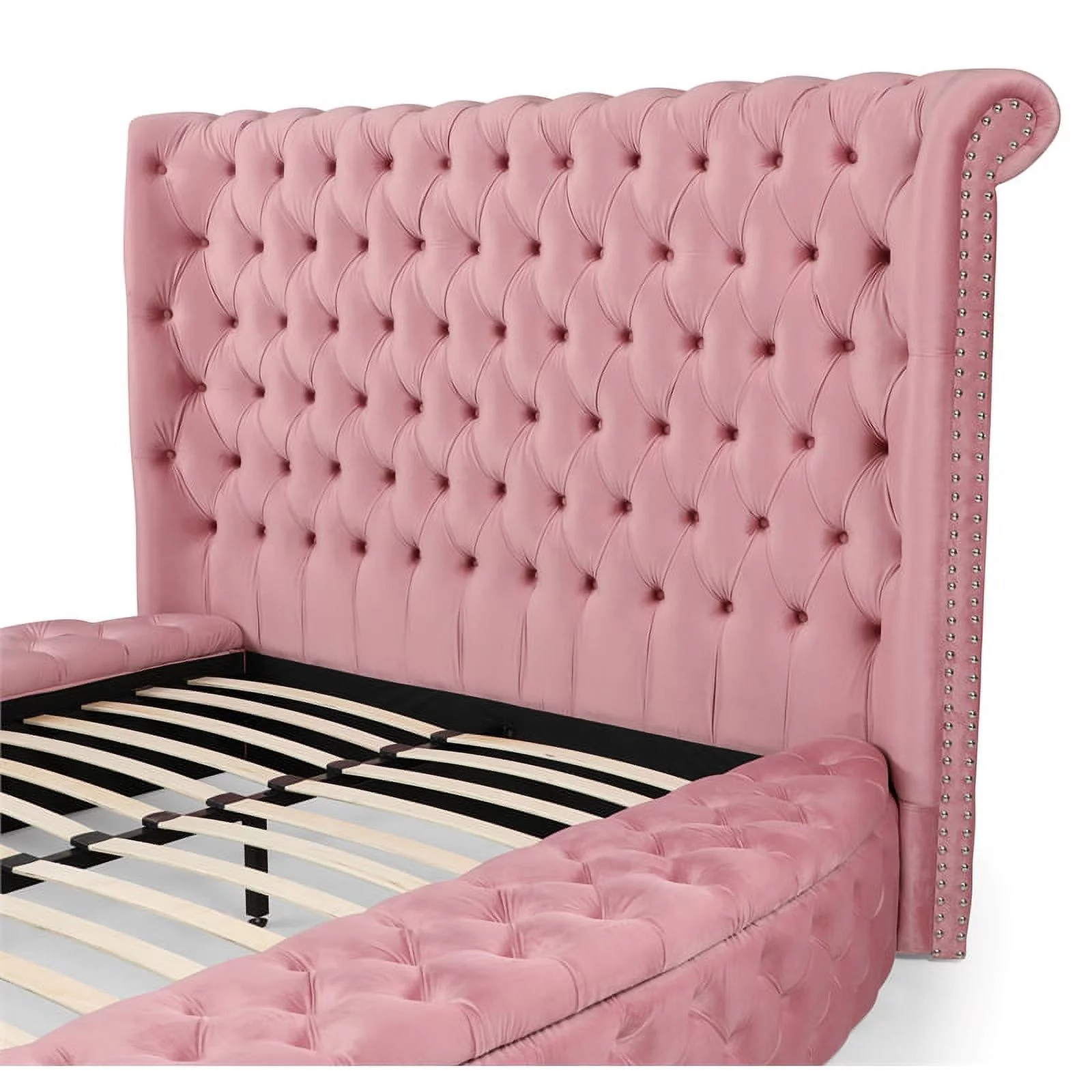 Better Home Products Elizabeth 107 x 101" Velvet Upholstered King Bed in Pink