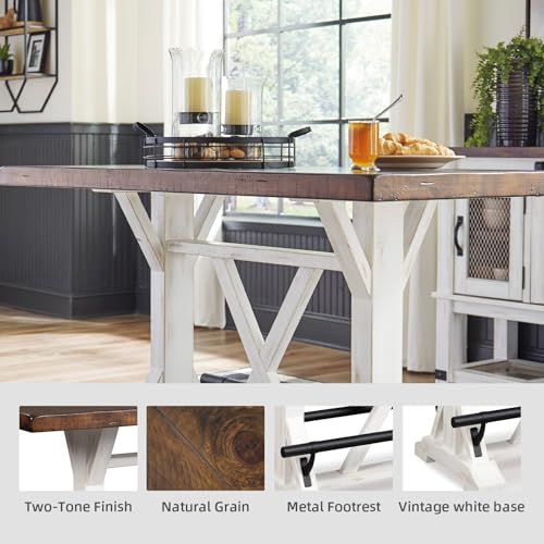 Signature Design by Ashley Valebeck Rustic Farmhouse 36" Counter Height Dining Table, Brown & White