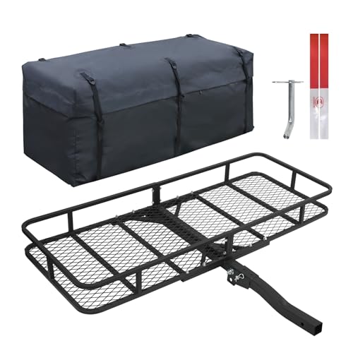 Leader Accessories Trailer Hitch Cargo Carrier Rack, 60"x24"x6" Folding Cargo Carrier Hitch Mount, Vehicle Cargo Basket for SUV, RV, Truck, Van