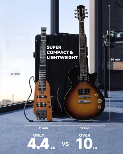 Donner HUSH-X Electric Guitar Kit - Featherlight Travel Guitar with Easy Assemble Stands, Great for Travel and Practice, Mahogany Solid Body, Gig Bag