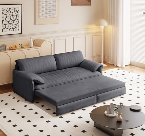 70.1" Futon Sofa Bed Queen Size, Pull Out Bed, 3-in-1 Convertible Sleeper Sofa with 2 Soft Pillows, Modern Velvet Futon Couch for Living Room
