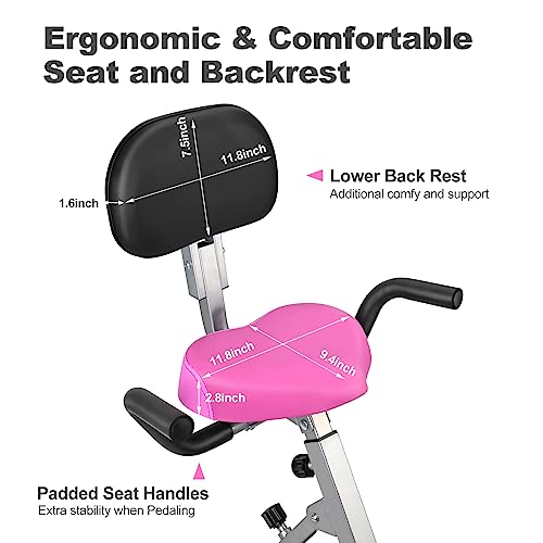 Folding Exercise Bike Portable Upright Adjustable Backrest Cycling Recumbent Stationary Bike Slim Indoor Workout Fitness Cardio Foldable Exercise