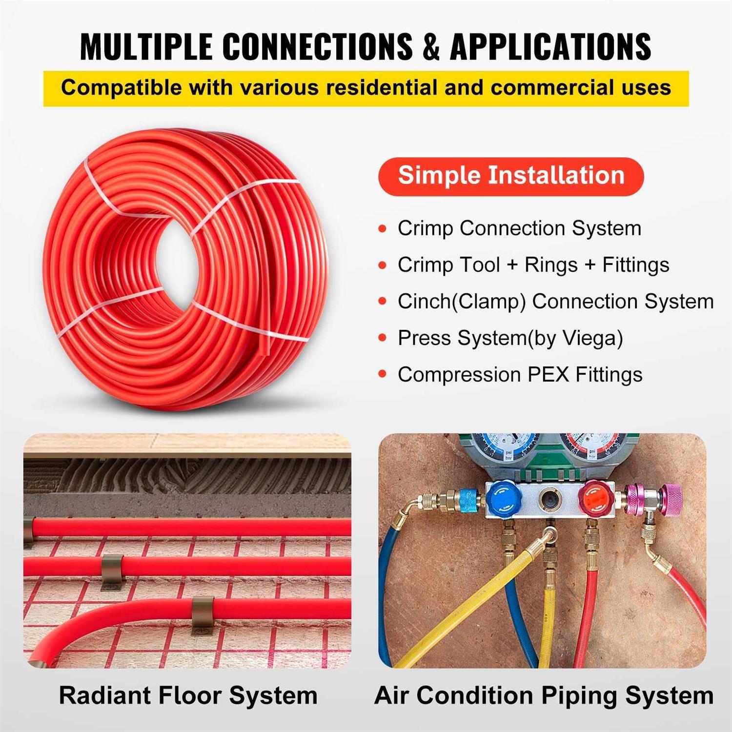 VEVOR PEX Pipe 1 inch x 500 ft PEX Tubing Non Oxygen Barrier PEX-B Pipe - Shop Hardware Tools Online Store