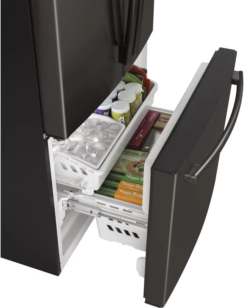 "GE Black Stainless Steel GYE18JBLTS 33"""" Counter Depth French Door Refrigerator with 17.5 cu. ft. Capacity"