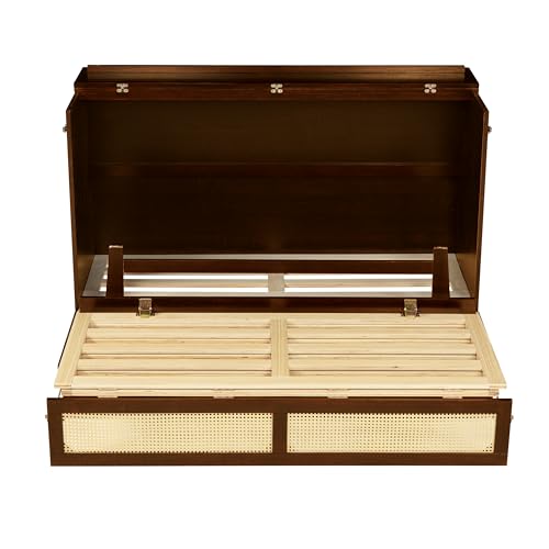 Queen Murphy Bed with Desk and Removable Shelves on Each Side, Murphy Bed Chest Murphy Bed Frame w/USB Port for Home Office, Studio or Guest Room