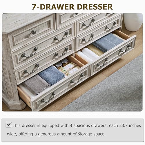T4TREAM Farmhouse 5 Drawers Dresser for Bedroom, 48" Tall Wood Rustic Chest of Drawers with Natural Texture, Vintage Design