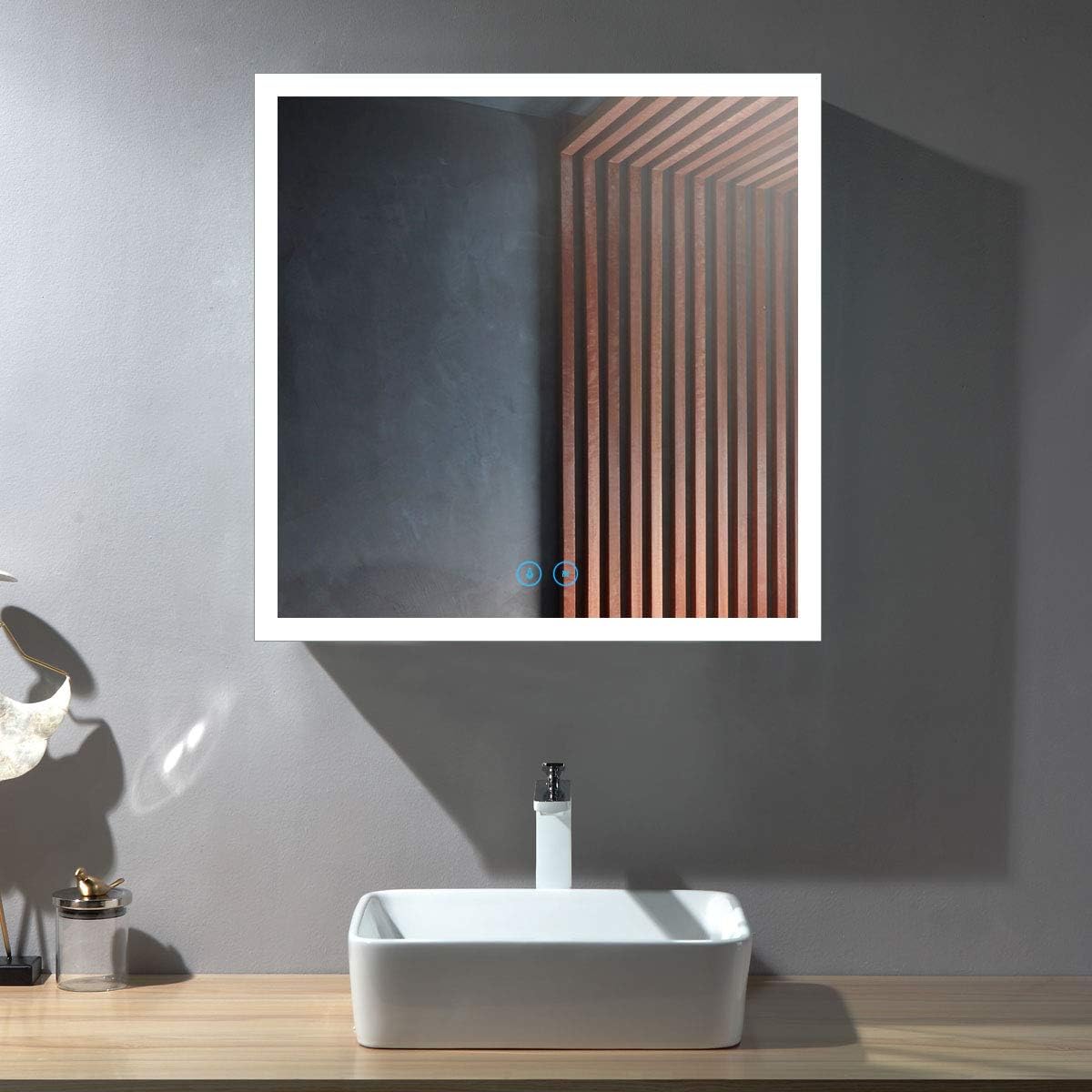 Dimmable LED Bathroom Mirror with Anti-Fog Function, 36x28 in Vertical & Horizontal Mount Illuminated Mirror with Touch Button, CRI>90
