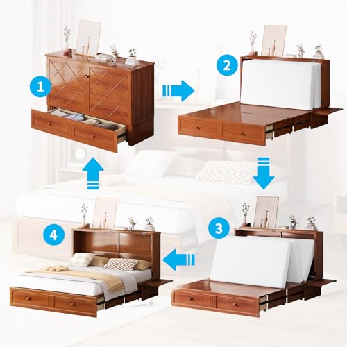 Mjkone Queen Murphy Bed Cabinet with Tri-Folding Mattress