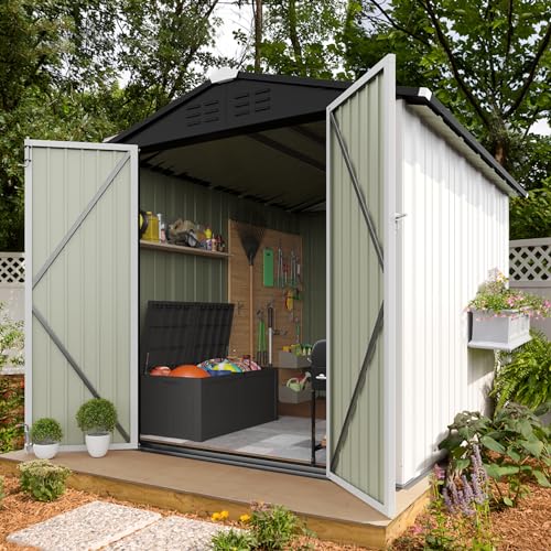 Flamaker Storage Shed Waterproof Metal Garden Shed with Lockable Door Utility Tool Shed Outdoor Storage for Backyard, Patio and Lawn (5 x 3 FT)