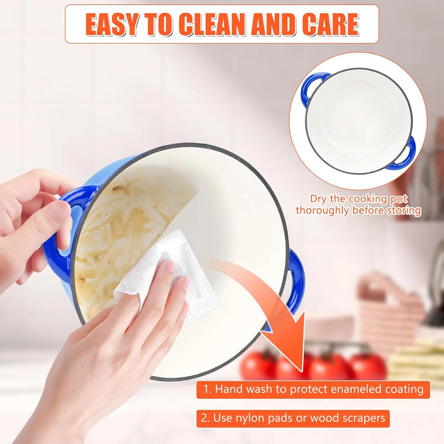 Grisun 6 Quart Enameled Cast Iron Dutch Oven with Lid, Round Dutch Oven Pot Cookware with Dual Handles for Home, Kitchen, Oven Safe, Use to Marinate
