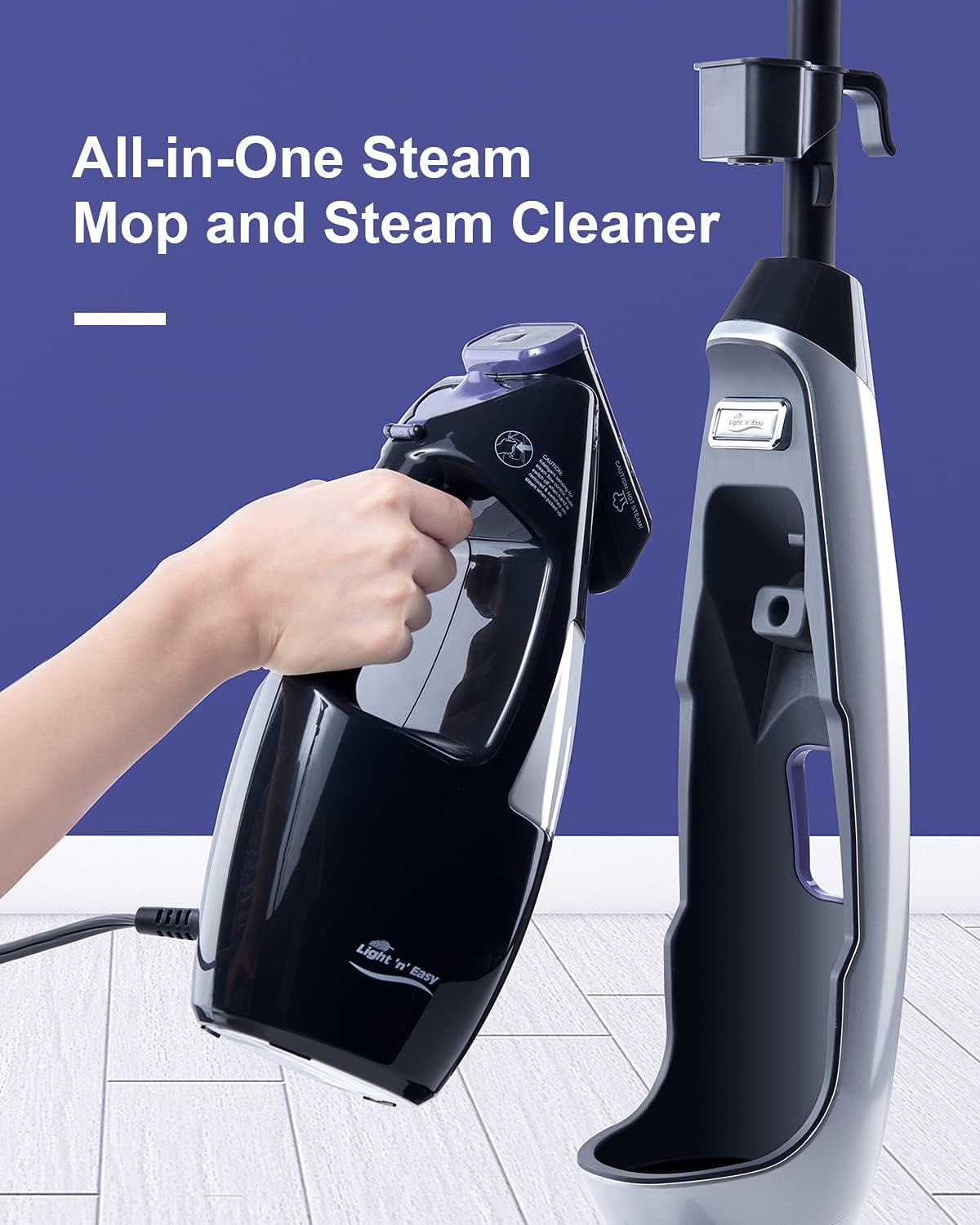 LIGHT 'N' EASY Steam Mop Cleaners 9-in-1 with Detachable Handheld Unit, Floor Steamer for Hardwood/Grout/Tile