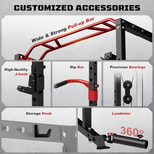 Power Cage, 2000LBS Multi-Function S11 Power Rack with LAT Pulldown, Squat Rack with Adjustable Pulley System and More Training Attachments