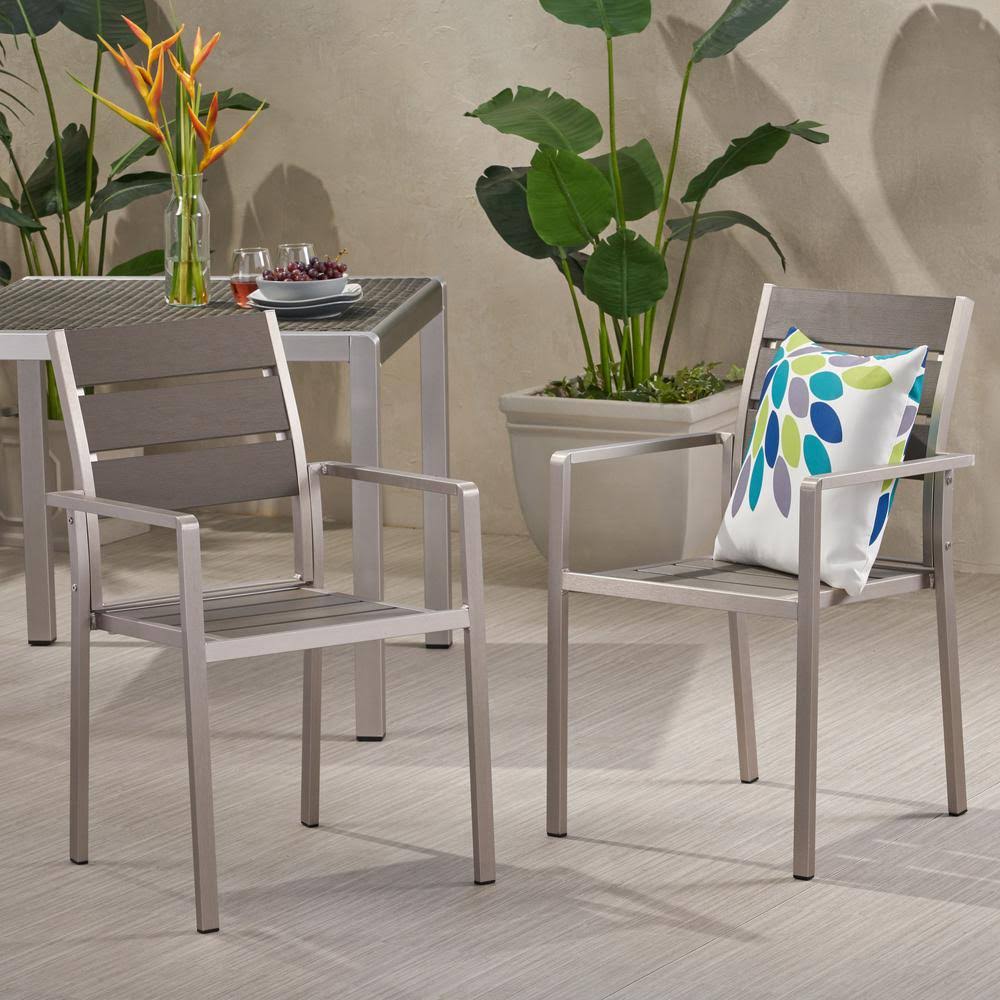 Noble House Cape Coral Outdoor Aluminum Dining Chair in Gray (Set of 2)