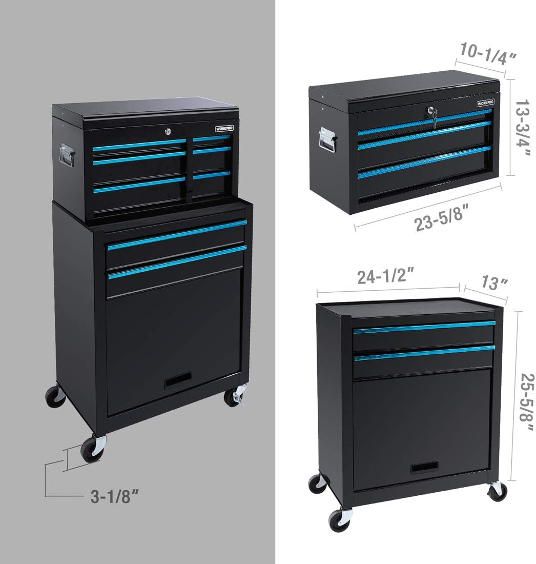 WORKPRO 5-Drawer Rolling Tool Chest, Sliding Metal Drawer Rolling Tool Storage Cabinet, Removable Toolbox Organizer for Workshop, Garage