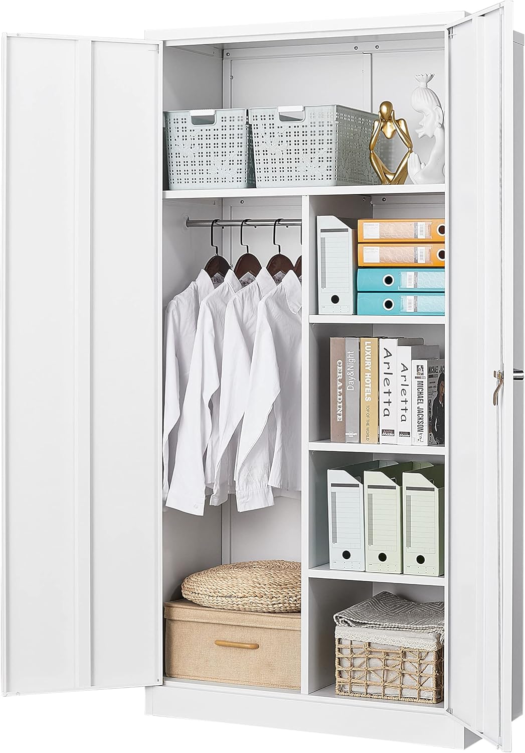 Metal Storage Cabinet with Locking Doors, 72'' Tall Steel Cabinet with 4 Adjustable Shelves, Lockable Metal Utility Cabinet for Garage, Office