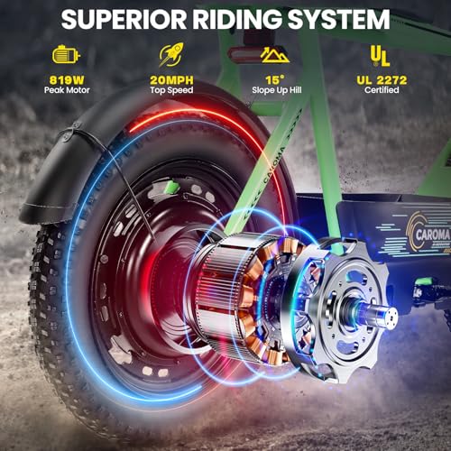 Caroma Peak 500W/800W/1200W Electric Scooter with Seat, 16 * 3" Fat Tire Ebike for All-Terrain, Max 15/25/30 Miles Ranges&20MPH