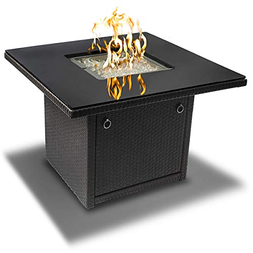 Outland Living 410 Series Fire Table – 36-Inch Outdoor Propane Gas Fire Pit Table with Tempered Glass Top & Arctic Ice Decorative Glass Rocks