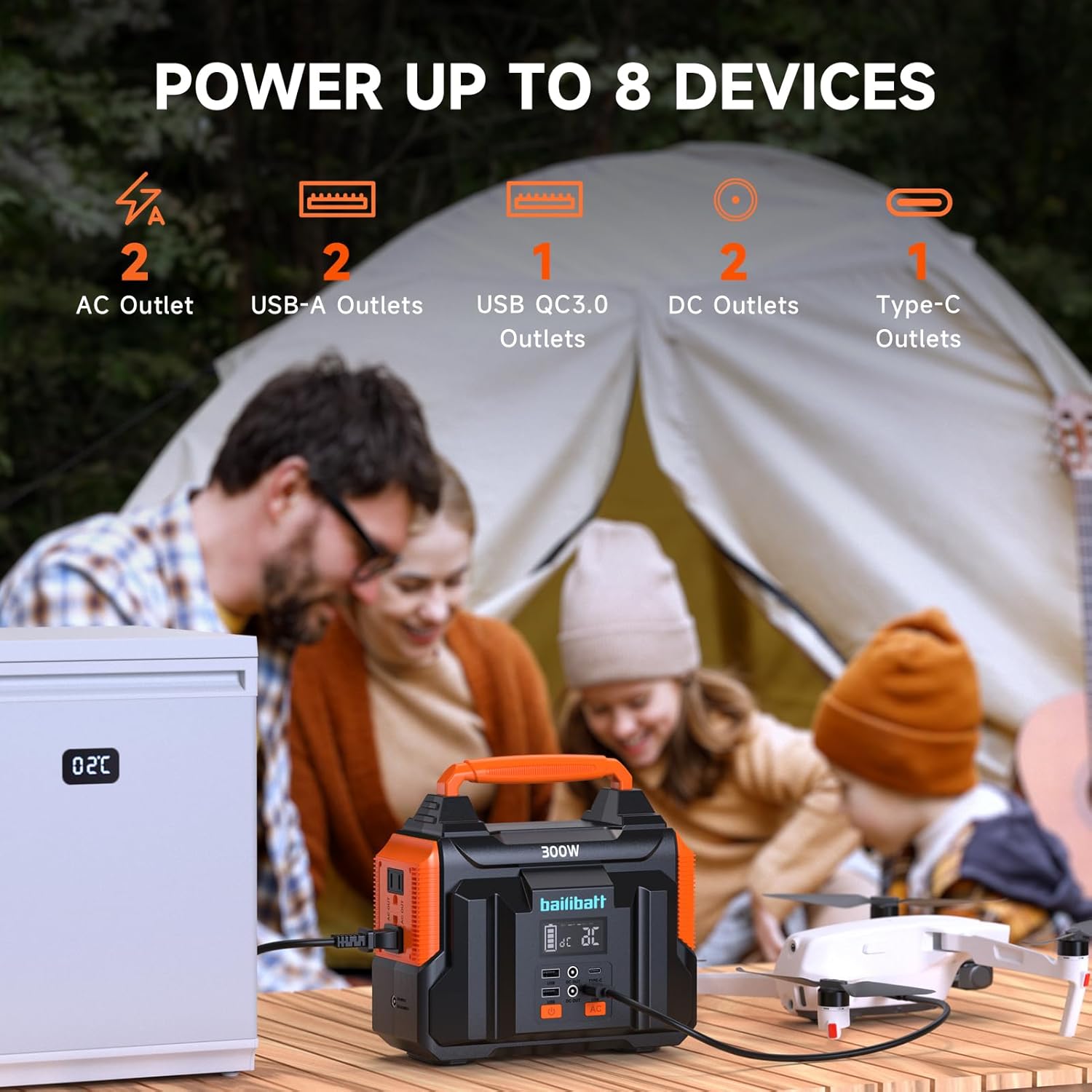 Portable Power Station 300W 257wh Lithium Battery Bailibatt Small Portable Generator for Home Use Camping Travel Emergency Hunting Outdoor
