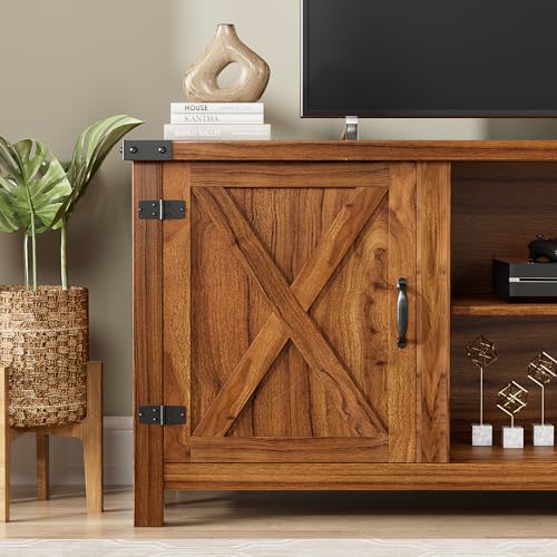 YESHOMY Modern Farmhouse TV Stand with Two Barn Doors and Storage Cabinets for Televisions up to 65+ Inch, Entertainment Center Console Table