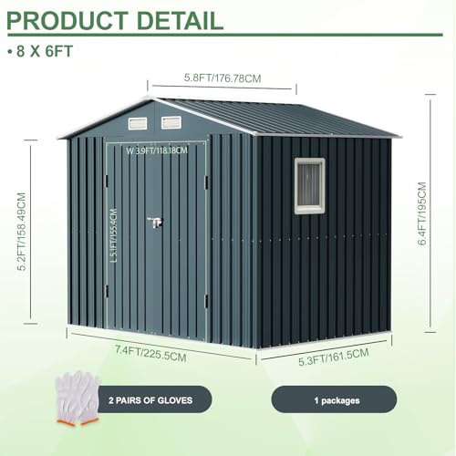 6x4FT Outdoor Steel Storage Shed with Clear Window, Lockable Doors, Weather-Resistant Metal Tool Shed for Garden, Backyard, Patio, and Utility Storage