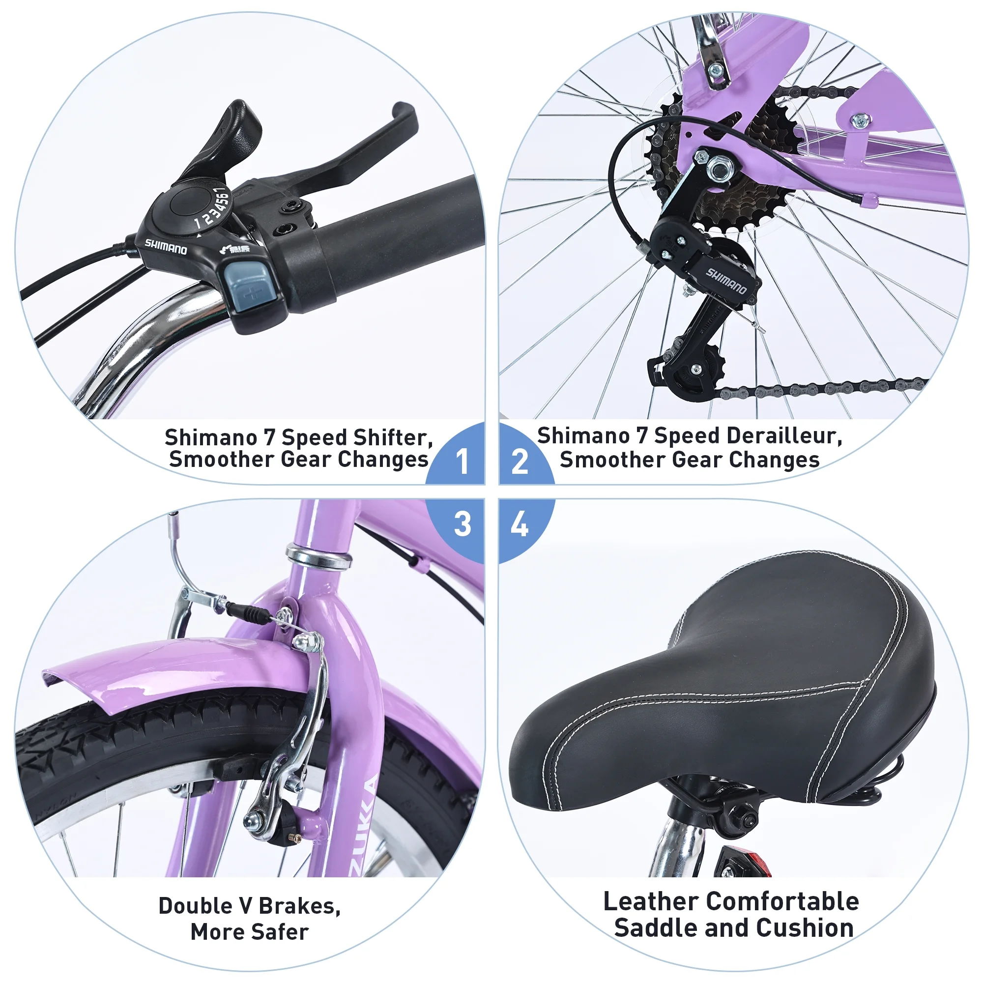 Meghna 26" Cruiser Bike Steel Frame Bicycle for Men Women 7 Speed Bicycles Beach Black Purple - Curated Treasures Market
